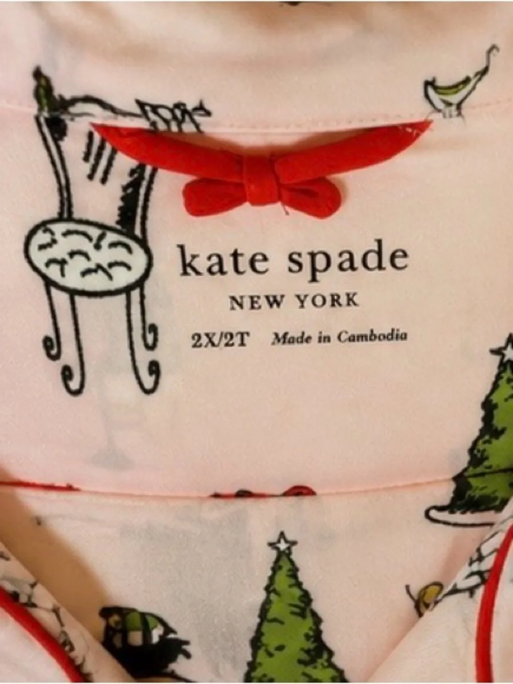 Kate Spade Holiday Cat Pajama Set Pink Christmas PJs 2X/2T